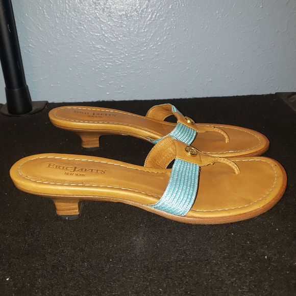 Eric Javits Kitten Heel Sandals Ladies 6.5 Torquoise - Picture 8 of 10